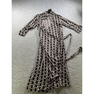 Forever‎ Women's Wrap Dress Brown Chain Print Size S Polyester Spandex